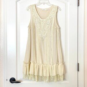 Blue Bird Dress Small Ivory Sleeveless Lace Lined Boho Chic